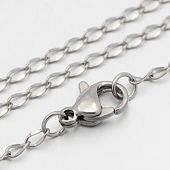 Stainless Steel Color 304 Stainless Steel Twisted Chain Necklaces, with Lobster Claw Clasps, Stainless Steel Color, 17.7 inch(45cm), 2mm