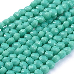 Medium Turquoise Glass Beads Strands, Faceted, Flat Round, Medium Turquoise, 6x4mm, Hole: 1.2mm, about 98pcs/Strand, 22 inch(53.5cm)