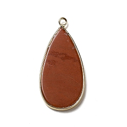 Red Jasper Natural Red Jasper Pendants, Teardrop Charms, with Light Gold Tone Brass Findings, 45x21~21.5x3~3.5mm, Hole: 2mm