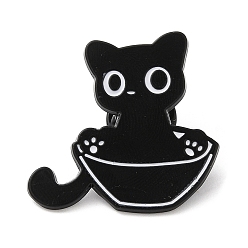 Electrophoresis Black Broche esmaltado de aleación de gato negro con cuenco, pin para ropa de mochila, electroforesis negro, 29x31x1.5 mm
