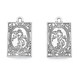 Antique Silver Rack Plating Alloy Pendants, Cadmium Free & Nickel Free & Lead Free, Tarot Charms, Antique Silver, The World XXI, 23.5x14.5x1.5mm, Hole: 1.8mm