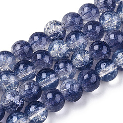Bleu Ardoise Brins de perles de verre peintes à cuisson craquelée transparente, imitation opalite, ronde, bleu ardoise, 8.5x7.5mm, Trou: 1.5mm, Environ 107~109 pcs/chapelet, 30.71 pouces ~ 31.30 pouces (78~79.5 cm)