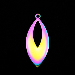 Rainbow Color Vacuum Plating 201 Stainless Steel Pendants, Laser Cut, Horse Eye, Rainbow Color, 29.5x12.5x1mm, Hole: 1.6mm