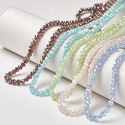 Mixed Color Electroplate Glass Beads Strands, Imitation Jade Beads, Full Rainbow Plated, Faceted, Rondelle, Mixed Color, 6x5mm, Hole: 1mm, about 85~88pcs/strand, 16.1~16.5 inch(41~42cm)