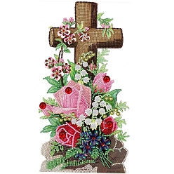 Flower DIY Cross Theme Diamond Painting Kits, Including Canvas, Resin Rhinestones, Diamond Sticky Pen, Tray Plate and Glue Clay, Flower Pattern, 400x300mm