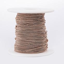 Rose Gold Ion Plating(IP) 304 Stainless Steel Curb Chains, Twisted Chains, Unwelded, with Spool, Rose Gold, 3x2x0.6mm, about 32.8 Feet(10m)/roll
