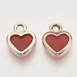 Red Light Gold Plated Alloy Charms, with Enamel, Heart, Red, 12.5x10x2.5mm, Hole: 1.8mm