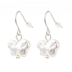 Ivoire Boucles d'oreilles pendantes papillon en perles de plastique, 304 bijoux en acier inoxydable pour femmes, blanc crème, 27mm, pin: 0.6 mm