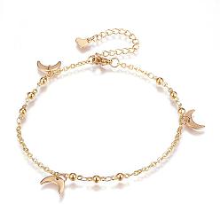 Golden 304 Stainless Steel Charm Bracelets, with Lobster Claw Clasps, Moon, Golden, 8-1/4 inch(215mm)x2mm