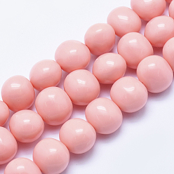 Pink Electroplate Shell Pearl Beads Strands, Oval, Pink, 13x16x12mm, Hole: 1mm, about 31pcs/strand, 15.7 inch(40cm)