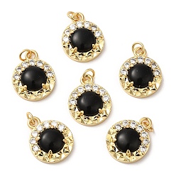 Black Agate Natural Black Agate Nuggets Charms, with Rack Plating Brass Findings and Jump Ring, Cadmium Free & Lead Free, Real 18K Gold Plated, 14.5x11x4mm, Hole: 2.5mm