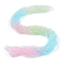 Medium Sea Green Transparent Glass Beads Strands, Segmented Multi-color Beads, Faceted(32 Facets), Round, Medium Sea Green, 4~4.5mm, Hole: 1mm, about 90~95pcs/strand, 13.98''(35.5cm)
