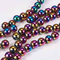 Multi-color Plated Electroplate Non-magnetic Synthetic Hematite Beads Strands, Round, Grade A, Multi-color Plated, 8mm, Hole: 1.5mm, about 50pcs/strand, 16 inch