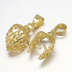 Golden Filigree Leaf Rack Plating Brass Pendant Pinch Bails, Golden, 18x8x10mm, Hole: 5x3mm, Pin: 1mm
