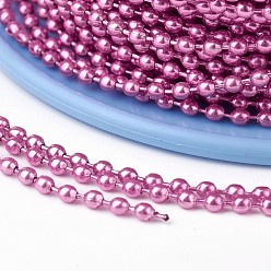 Hot Pink Iron Ball Chains, Soldered, with Spool, Electrophoresis, Hot Pink, 1.5mm, about 100yards/roll(91.44m/roll)