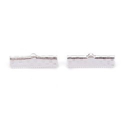 Silver 304 Stainless Steel Ribbon Crimp Ends, Silver, 7x25x5.5mm, Hole: 1.4x0.5mm