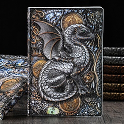 Multi-color 3D Embossed PU Leather Notebook, A5 Dragon Pattern Journal, for School Office Supplies, Multi-color, 215x145mm