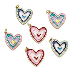 Mixed Color Brass Enamel Pendants, Long-Lasting Plated, Real 18K Gold Plated, with Jump Ring, Heart, Mixed Color, 22.5x20x2mm, Hole: 3mm
