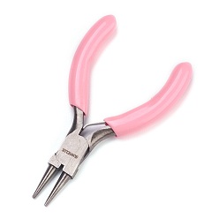 Pink 45 # pince à bijoux en acier au carbone, pince ronde, polir, rose, 7.9x4.5x0.8 cm