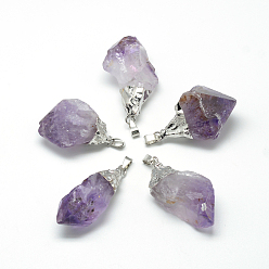Amethyst Natural Amethyst Pendants, with Brass Findings, Nuggets, 35~55x20~40x10~30mm, Hole: 7x4mm