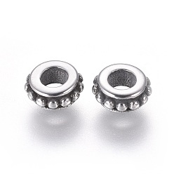 Античное Серебро 304 из нержавеющей стали разделительные бусины, кольцо, античное серебро, 6.5x3 мм, отверстие : 3 мм