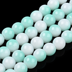 Teal Two Tone Opaque Baking Painted Glass Beads Strands, Round, Teal, 8x7mm, Hole: 1.2mm, about 100~102pcs/strand, 29.53~30.12 inch(75~76.5cm)