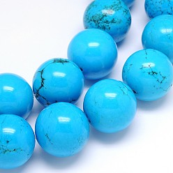 Cyan Brins de perles rondes en magnésite naturelle, teints et chauffée, cyan, 6mm, Trou: 1mm, Environ 70 pcs/chapelet, 15.55 pouce
