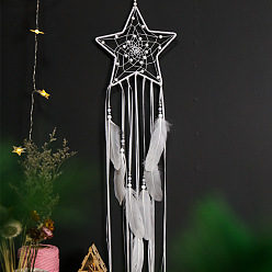 Estrella Telaraña/red tejida con adornos colgantes de plumas, cordón de poliéster que cuelga decoraciones para el hogar, estrella, 1000x200 mm