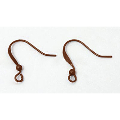 Red Copper Brass French Earring Hooks, Flat Earring Hooks, Nickel Free, with Beads and Horizontal Loop, Red Copper, 15mm, Hole: 2mm, 21 Gauge, Pin: 0.7mm