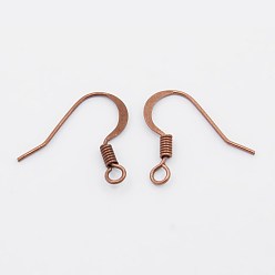 Red Copper Brass French Earring Hooks, Flat Earring Hooks, Ear Wire, with Horizontal Loop, Nickel Free, Red Copper, 17mm, Hole: 2mm, 21 Gauge, Pin: 0.7mm