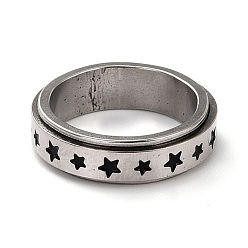 Star 203 Stainless Steel Rotating Spinner Fidget Band Rings for Anxiety Stress Relief, Stainless Steel Color, Star Pattern, US Size 7 1/4(17.5mm), 6mm