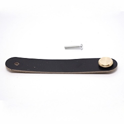 Black Leather Handle, Jewelry Box Accessories, with Aluminum Screws, Black, 140x25x11mm, Hole: 6mm