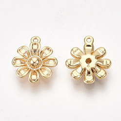 Real 18K Gold Plated Brass Charms, Flower, Nickel Free, Real 18K Gold Plated, 10x8.5x2mm, Hole: 0.6mm