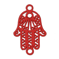 Brique Rouge 430 charmes de connecteur en acier inoxydable, embellissements en métal gravé, liens de la main hamsa religion, firebrick, 21x13x0.5mm, trou: 1.8 mm et 1.6 mm