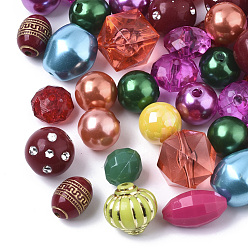 Mixed Color Acrylic Beads, Mixed Shapes, Mixed Color, 11~18x10~16x7~16mm, Hole: 1.4~2.5mm