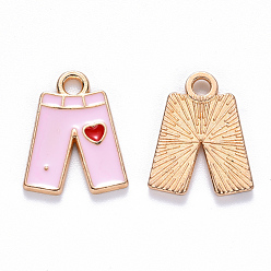 Pink Alloy Enamel Charms, Pants with Heart Pattern, Light Gold, Pink, 15x12x1.5mm, Hole: 1.8mm
