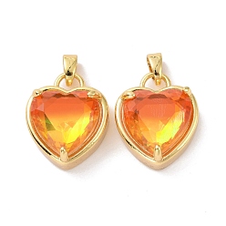 Tomato Glass Pendants, with Golden Plated Brass Findings, Cadmium Free & Lead Free, Heart, Tomato, 18x14.5x8mm, Hole: 4x6mm