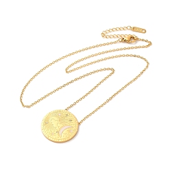 Moon 304 Stainless Steel Flat Round Pandant Necklace for Women, Golden, Moon, 20.94 inch(53.2cm)