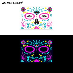 Magenta Mask with Flower Pattern Luminous Body Art Tattoos, Removable Temporary Tattoos Paper Stickers, Magenta, 17x12cm