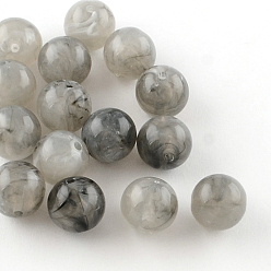 Gris Perles acryliques de pierres précieuses imitation ronde, grises , 12mm, trou: 2 mm, environ 520 pcs / 500 g