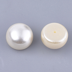 Beige ABS Plastic Imitation Pearl Beads, Half Drilled, Dome/Half Round, Beige, 10x7mm, Half Hole: 1mm, about 1000pcs/bag