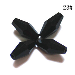 Noir Des billes de verre transparentes, facette, Toupie, noir, 16x8mm, Trou: 1mm