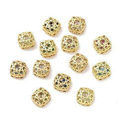 Mixed Color Eco-friendly Brass Cubic Zirconia Multi-Strand Links, Cadmium Free & Lead Free, Square, Golden, Mixed Color, 8x8x5mm, Hole: 1.2mm