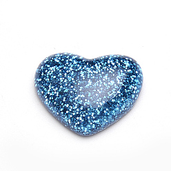Bleu Ciel Foncé Cabochons en résine, avec de la poudre de paillettes, cœur, bleu profond du ciel, 14x16x5mm