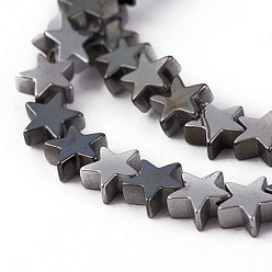 Platinum Plated Electroplated Non-magnetic Synthetic Hematite Beads Strands, Half Plated, Star, Platinum Plated, 6x6x2.5mm, Hole: 0.5mm, about 83pcs/strand, 16.14 inch(41cm)