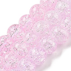 Pink Peint à la bombe verre craquelé perles brins, dégradé de couleur, perles multicolores segmentées, ronde, rose, 6mm, Trou: 1mm, Environ 60 pcs/chapelet, 14.96~15.04 pouce (38~38.2 cm)