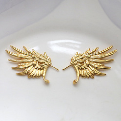 Oro Pernos de cabeza de bronce, para la fabricación de perlas barrocas de bruja fantasma, ala del ángel, dorado, 24x37 mm