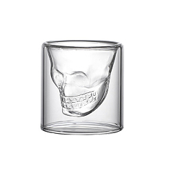 Clair Tasse tête de mort en verre borosilicaté halloween, tasse à double paroi colonne, pour le café, thé, vin décorations pour la maison cadeau d'anniversaire, clair, 45x50mm, capacité: 25 ml