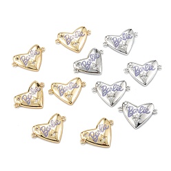 Mixed Color Brass Micro Pave Clear Cubic Zirconia Links Connectors, with Enamel, Heart with Word, Lilac, Mixed Color, 18x13x3mm, Hole: 1mm