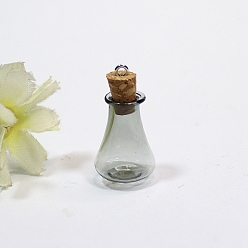 Silver Empty Small Glass Cork Vase Pendants, Wishing Bottle Charms with Platinum Plated Iron Loops, Silver, 16x27mm
